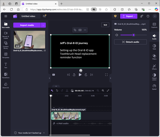 Clipchamp Imported Media Drag to Timeline screen